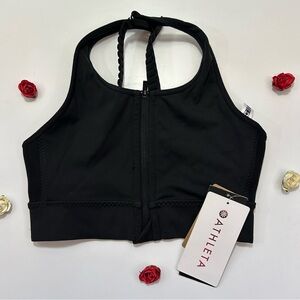 Athleta Black Front Zip Stealth Sports Bra XS NWT